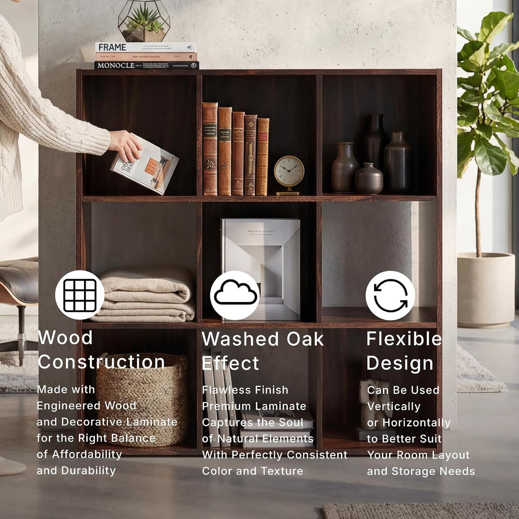 Signature Design by Ashley Glosmount 9 Cube Storage Organizer or Bookcase, Cherry & Light Brown