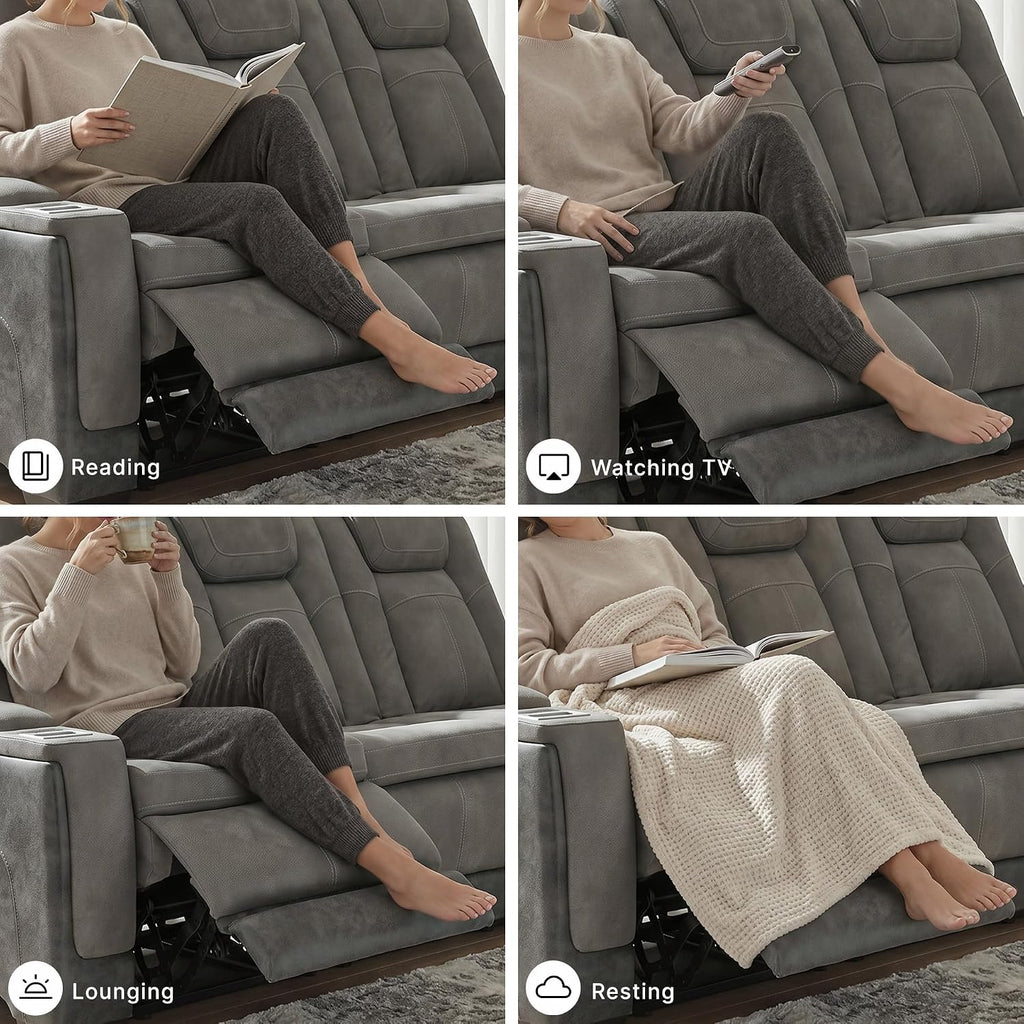 Signature Design by Ashley Faux Leather Power Reclining Sofa, Slate | 15-minute assembly, Zero gravity reclining couch, Drop-down table, Wireless charging, Power headrest, Next-Gen series
