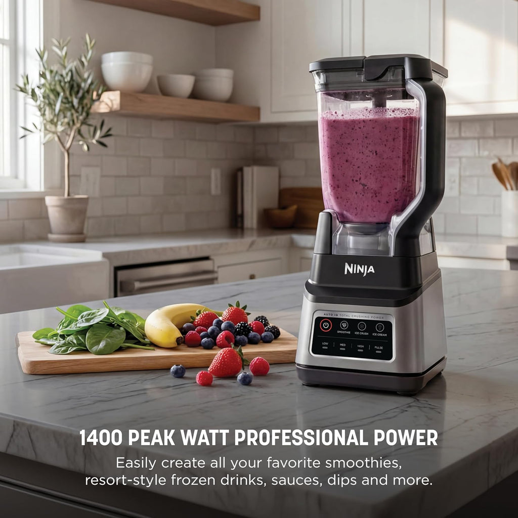 Ninja Professional Plus Blender, Auto-iQ, 1400W, 72oz Pitcher, BN701 | 1400 peak-watt motor, 3 Auto-iQ presets for smoothies, frozen drinks & ice cream. Total Crushing blades. Dishwasher safe.