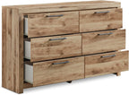 Signature Design by Ashley 6 Drawer Dresser for Bedroom, Golden Oak | 5-minute quick assembly, Contemporary tan brown finish, Durable engineered wood, Hyanna Series