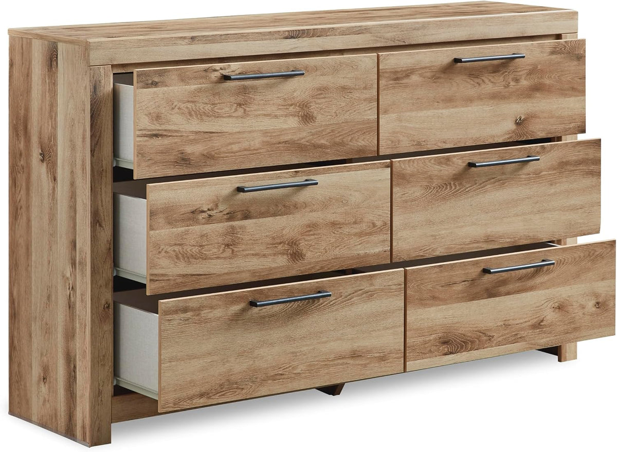 Signature Design by Ashley 6 Drawer Dresser for Bedroom, Golden Oak | 5-minute quick assembly, Contemporary tan brown finish, Durable engineered wood, Hyanna Series