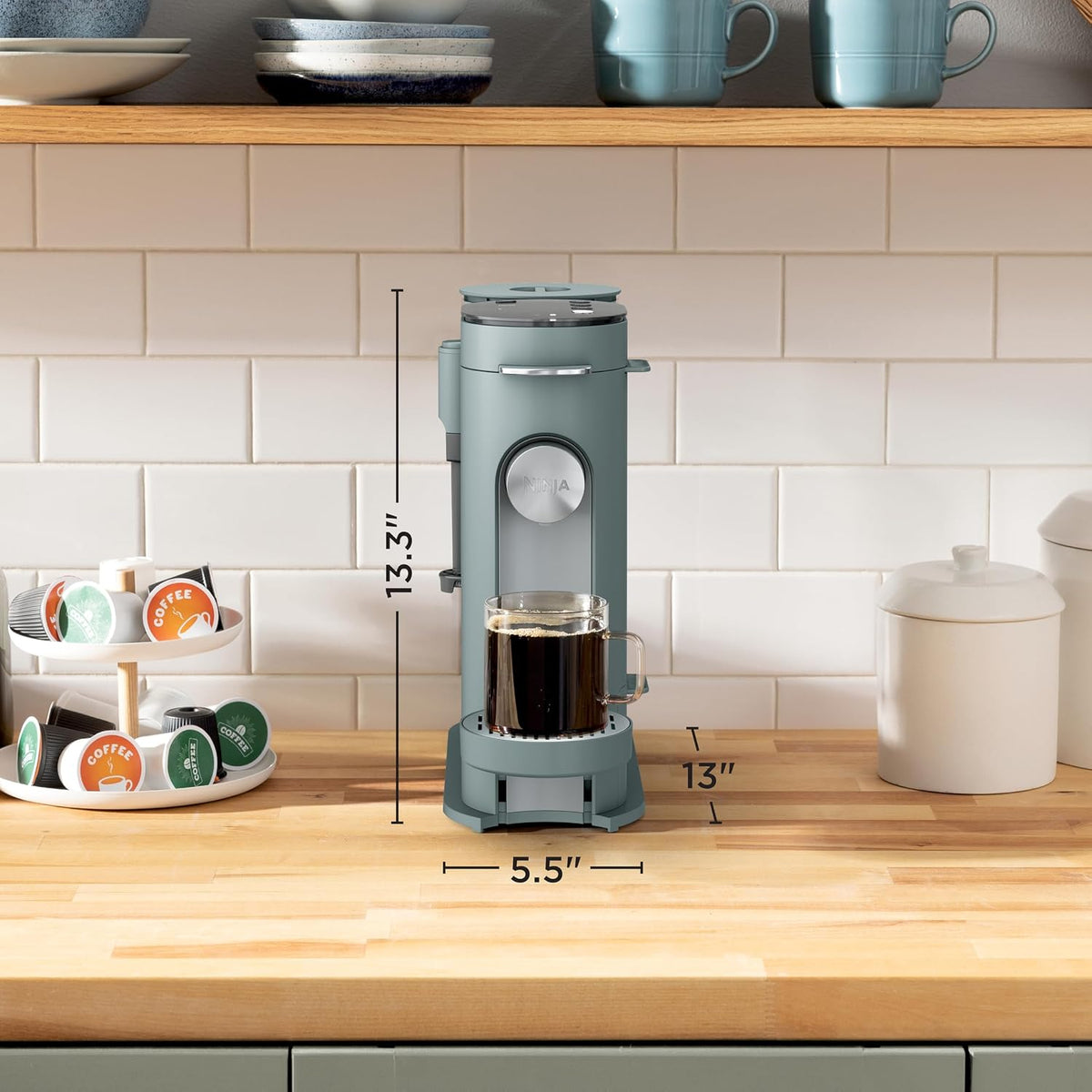 Ninja Pods & Grounds Coffee Maker, K-Cup Compatible, Sage Green, PB051SG | Built-In Milk Frother, 6-oz. Cup to 24-oz. Travel Mug Sizes, Iced Coffee Maker, 1550 watts