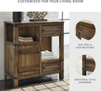 Signature Design by Ashley Coffee Bar Accent Cabinet with Drawers | Butterfly matched herringbone inlay, Unique acacia colored finish, Media and gameroom use, Farmhouse style, Roybeck Series