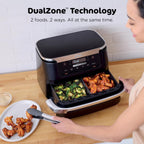 Ninja Foodi Air Fryer, 7 Qt MegaZone, 6-in-1, Black, DZ071 | Air fry, roast, broil, bake, reheat, dehydrate, 450F max, 2x3.5 Qt baskets, Smart Finish