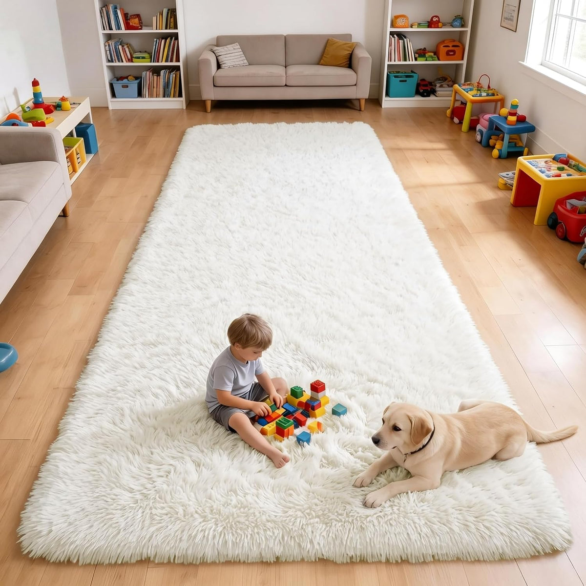 OLANLY Beige Round Rugs for Bedroom - Machine Washable, 4 ft Circle Area Rugs for Living Room, Soft and Fluffy Shaggy Carpet for Teen Girls and Boys, Nursery Rooms, Dorms, Home Decor Aesthetic