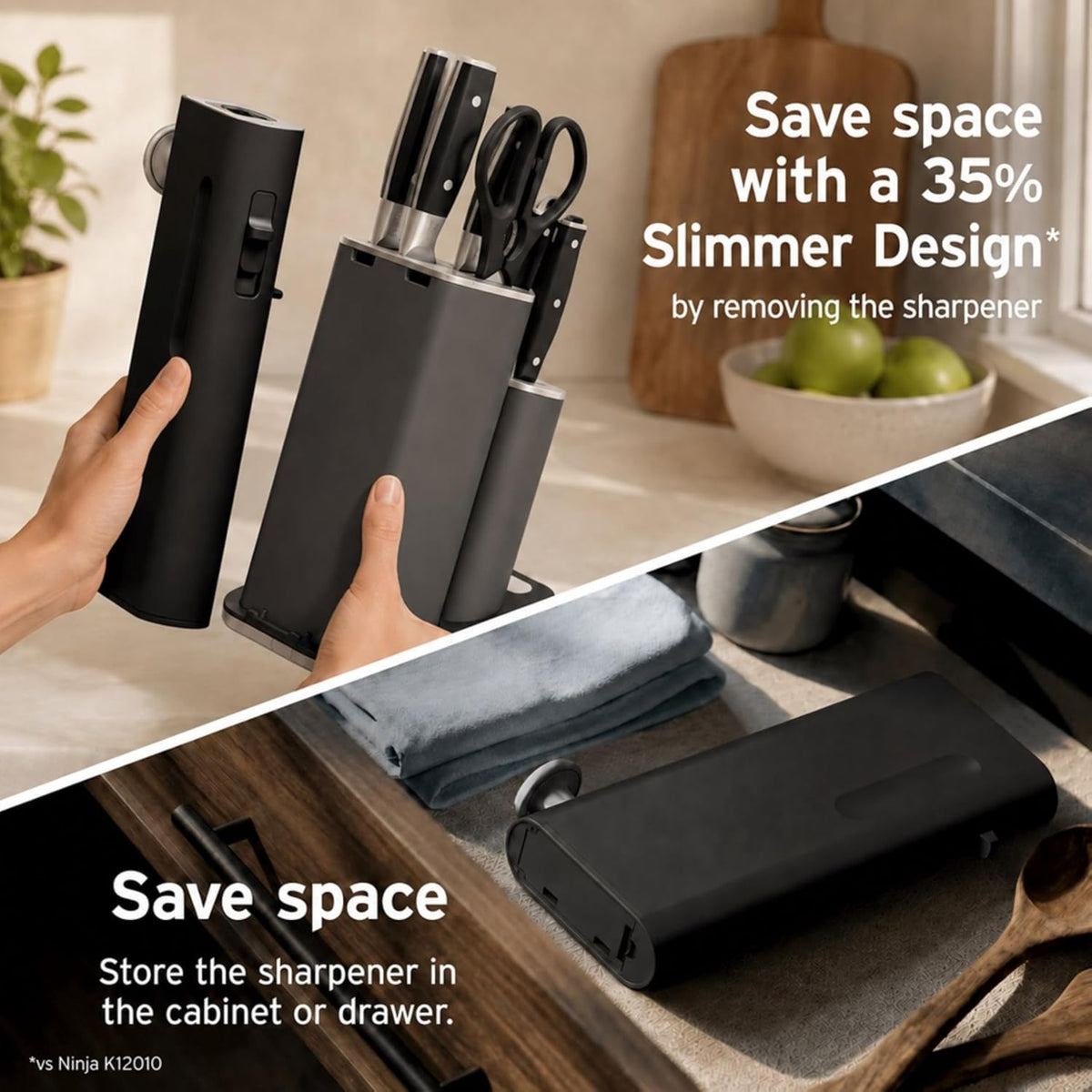 Ninja® NeverDull® 10-Pc German Steel Knife Set, Black, NK32010BK1 | Stays razor-sharp 10+ years. Premium German steel. Removable sharpener stores in a drawer saving up to 35% more counter space