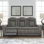 Signature Design by Ashley Faux Leather Power Reclining Sofa, Slate | 15-minute assembly, Zero gravity reclining couch, Drop-down table, Wireless charging, Power headrest, Next-Gen series