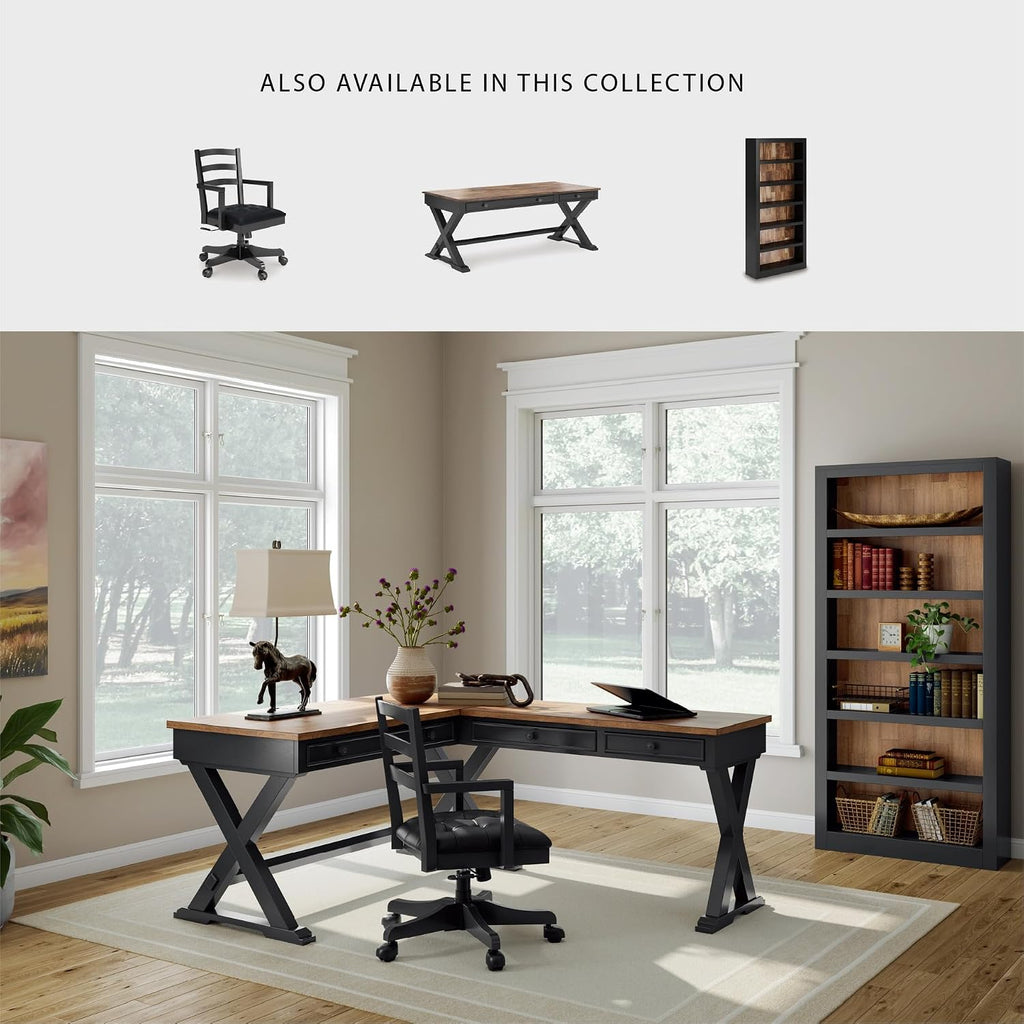 Signature Design by Ashley Wildenauer 1-Piece Swivel Desk Chair, Black | Wood swivel desk chair, Classic ladder back design, Foam cushioned seat, Durable black polyester fabric