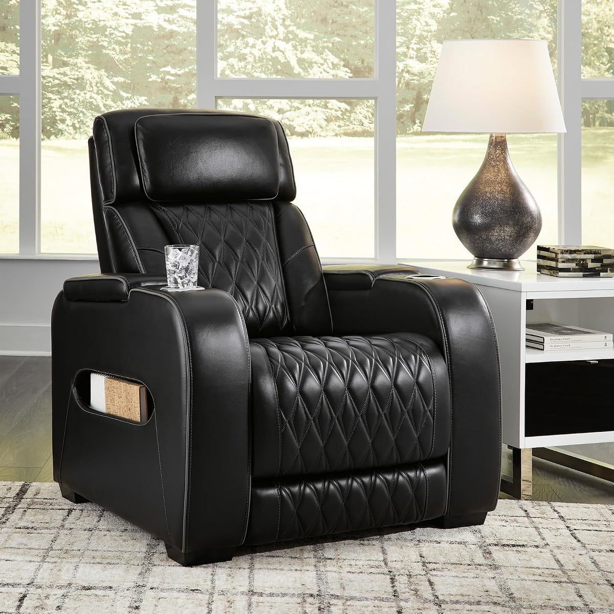 Signature Design by Ashley Leather Power Recliner Chair, Zero Gravity | Soothing air massage and heat, Extended ottoman with adjustable headrest, 250-lb weight capacity, Boyington Series