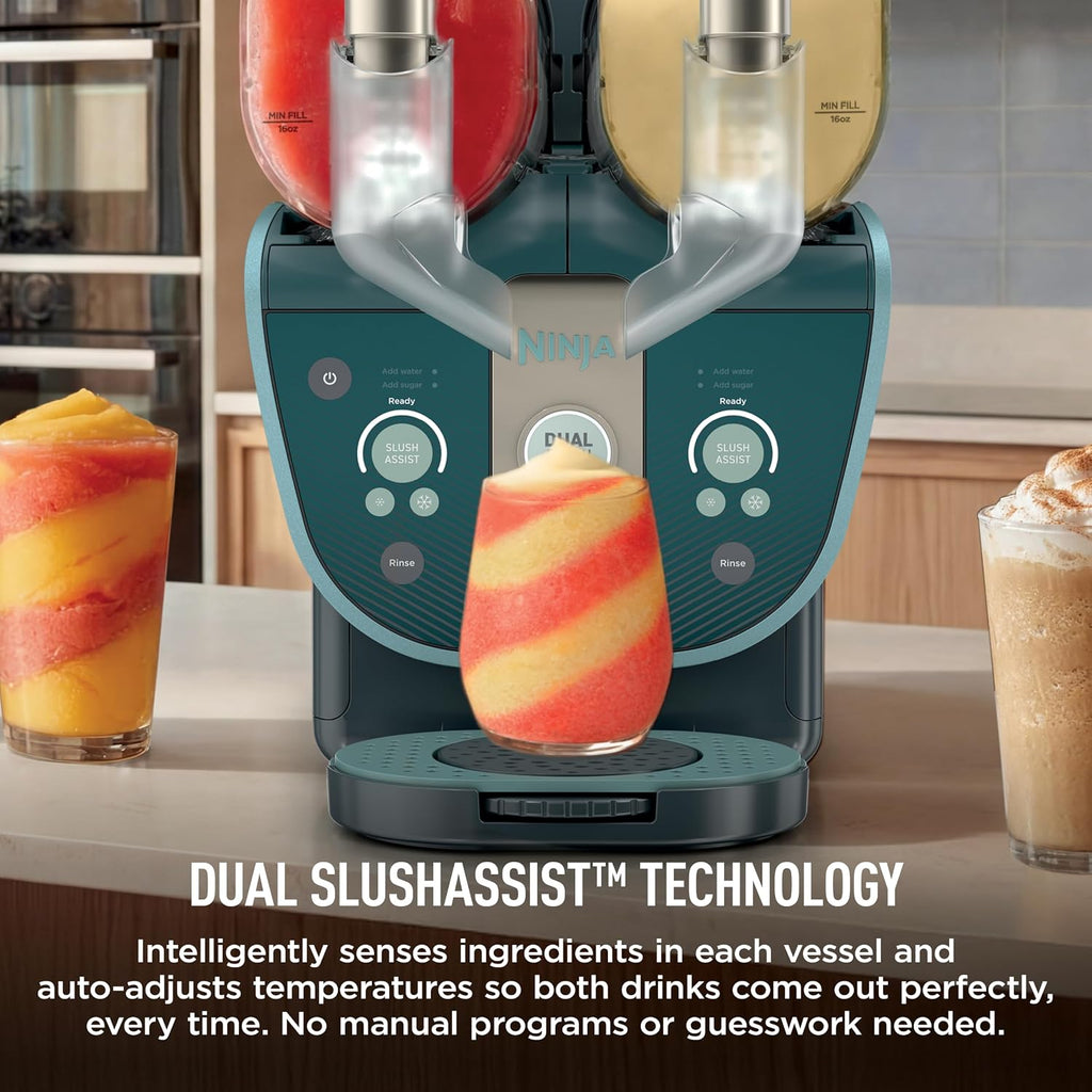 Ninja SLUSHi Twist Smart Frozen Drink Maker with Dual SlushAssist, FS701GN | 2 SLUSHI MACHINES IN 1, Serve separately or twist together, Dual SlushAssist Technology, 10+ Servings, two 72 oz vessel