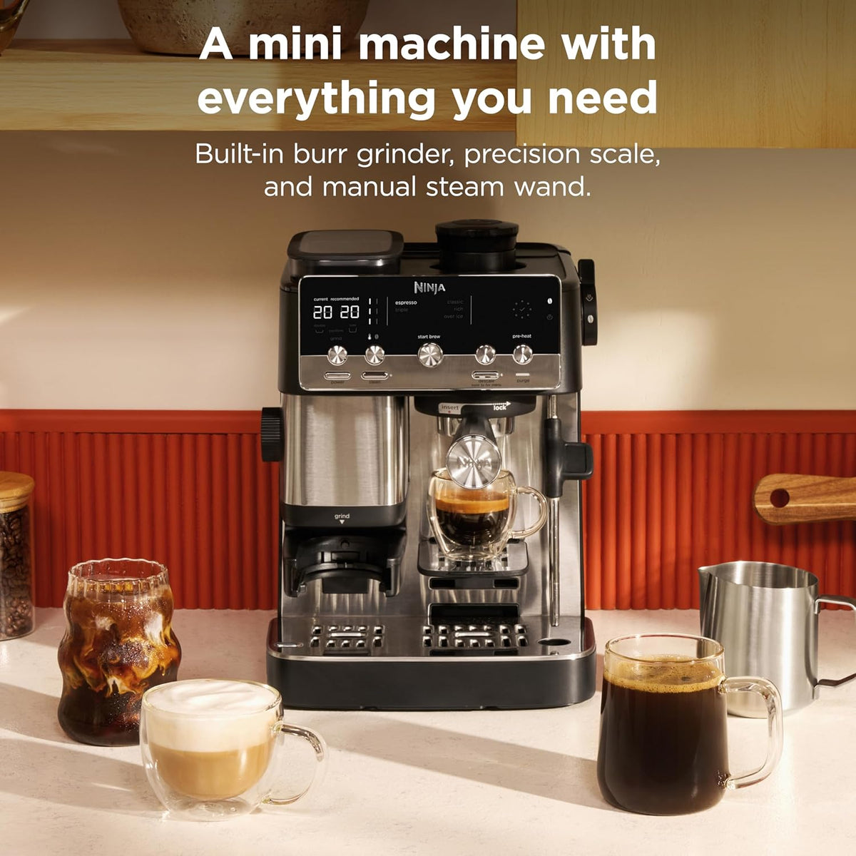 Ninja Luxe Café Mini, Espresso Machine & Drip Coffee, Stainless, ES301 | Built-in Burr Grinder, Precision Scale & Manual Steam Wand, Lattes, Cappuccinos & More