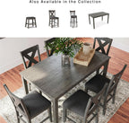 Signature Design by Ashley Caitbrook Counter Height Dining Table Set for 6 | Hardwood solids, Acacia veneer and MDF substrate table, 6 upholstered space-saving stools, Antiqued gray wash finish