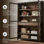Signature Design by Ashley Lenston Black Accent Cabinet with Glass Doors | Tempered glass doors, 3 adjustable shelves, Wood oak veneer and engineered wood construction, 1 soft-close drawer