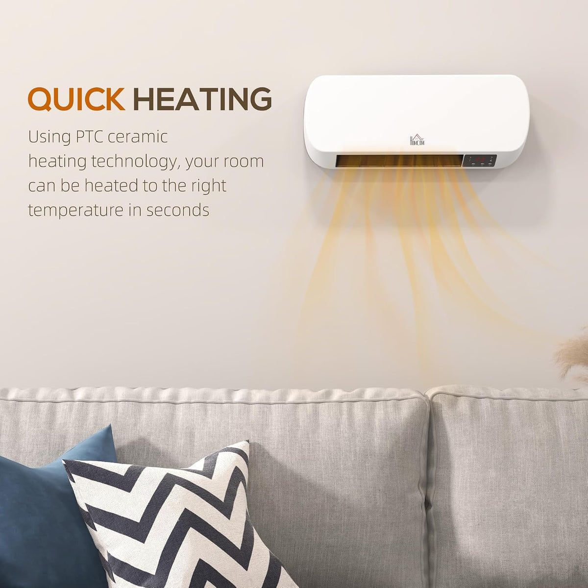 HOMCOM Wall Mounted Space Heater, 2000W Ceramic Heater, White