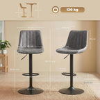 HOMCOM Bar Stools Set of 2, Height Adjustable, Leathaire, Grey