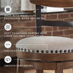 Signature Design by Ashley Valebeck Counter Height Bar Stool, Brown | Rustic-industrial wood and metal stool, Cushioned comfort, Tailored nailhead trim, Smooth 360-degree swivel