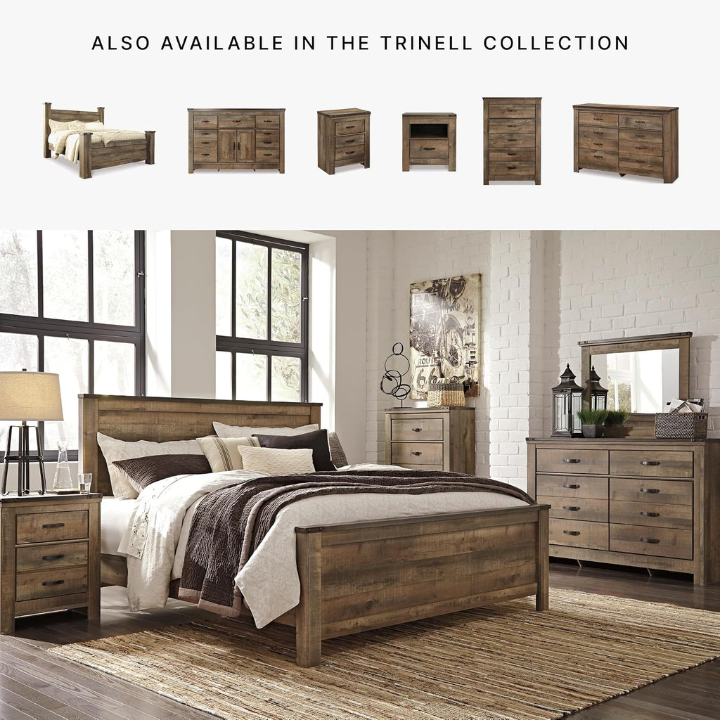 Signature Design by Ashley Trinell King Panel Headboard, Brown | Engineered wood panel, Rustic plank finish, Authentic touch texture, Nailhead accents, 5 minute assembly