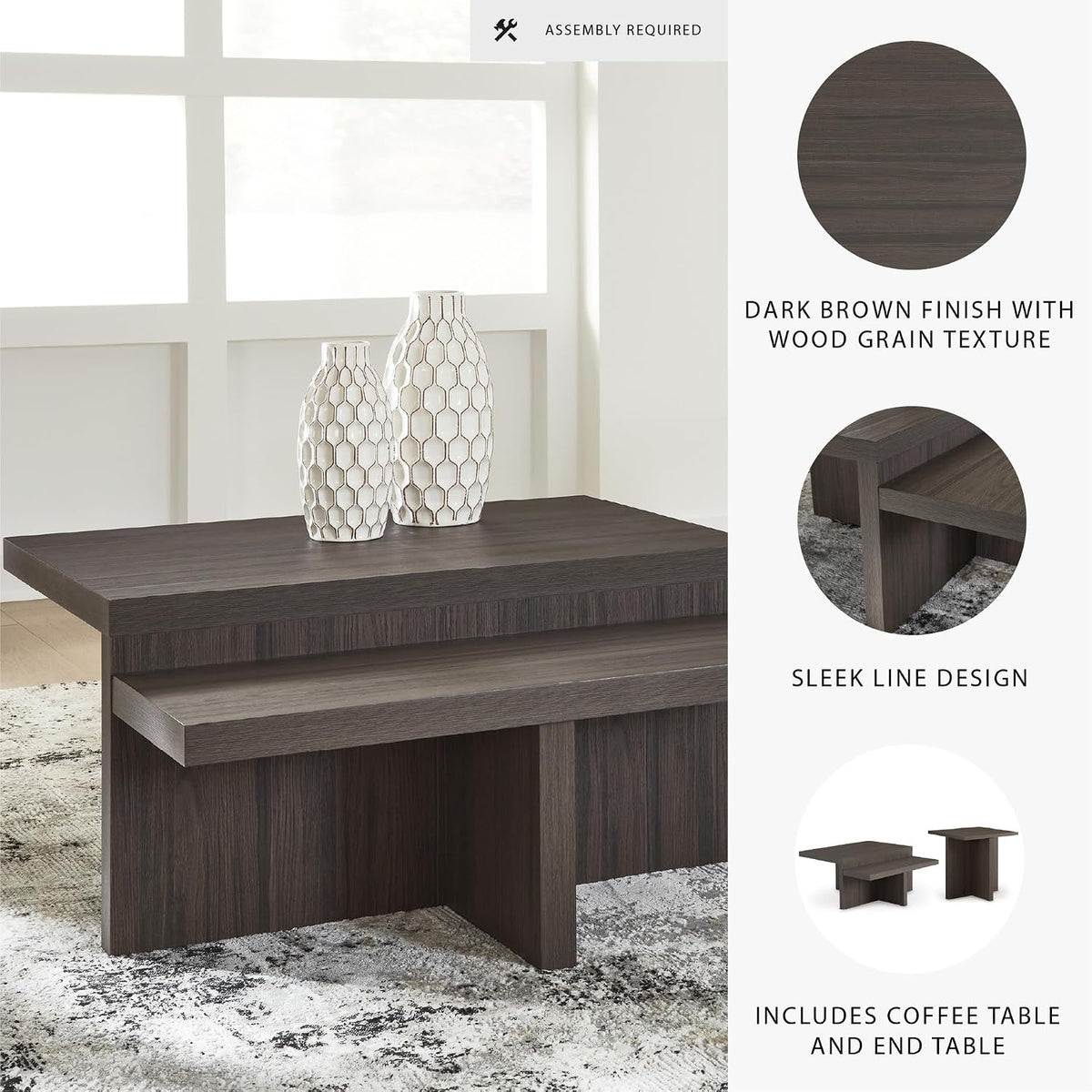 Signature Design by Ashley Zendex Contemporary Table Set with Pedestal Base, Set of 2, Dark Brown