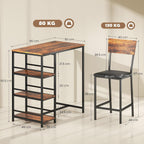 HOMCOM 3 Piece Breakfast Bar Table Set with Stools for 2 Rustic Brown