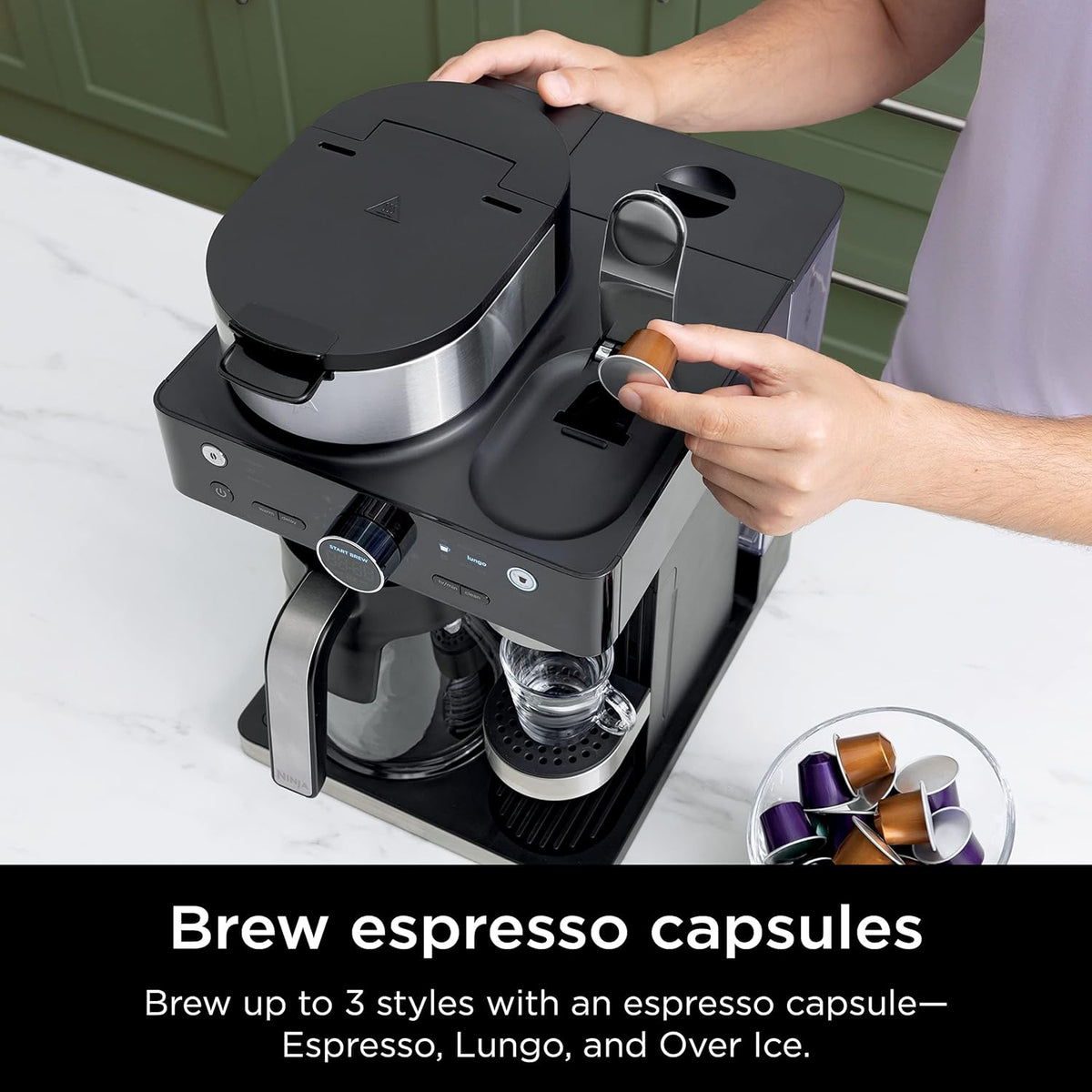 Ninja Espresso & Coffee Maker, Nespresso Capsule Compatible, Black, CFN601 | Barista System, 3 Espresso Brew Styles, Single-Serve Coffee, Built-in Frother, Espresso, Cappuccino & Latte Maker