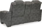 Signature Design by Ashley Power Reclining Loveseat with Console, Gray | Water-resistant faux leather, Zero-gravity recline, Easy View adjustable headrest, Wireless charging, Next-Gen Durapella