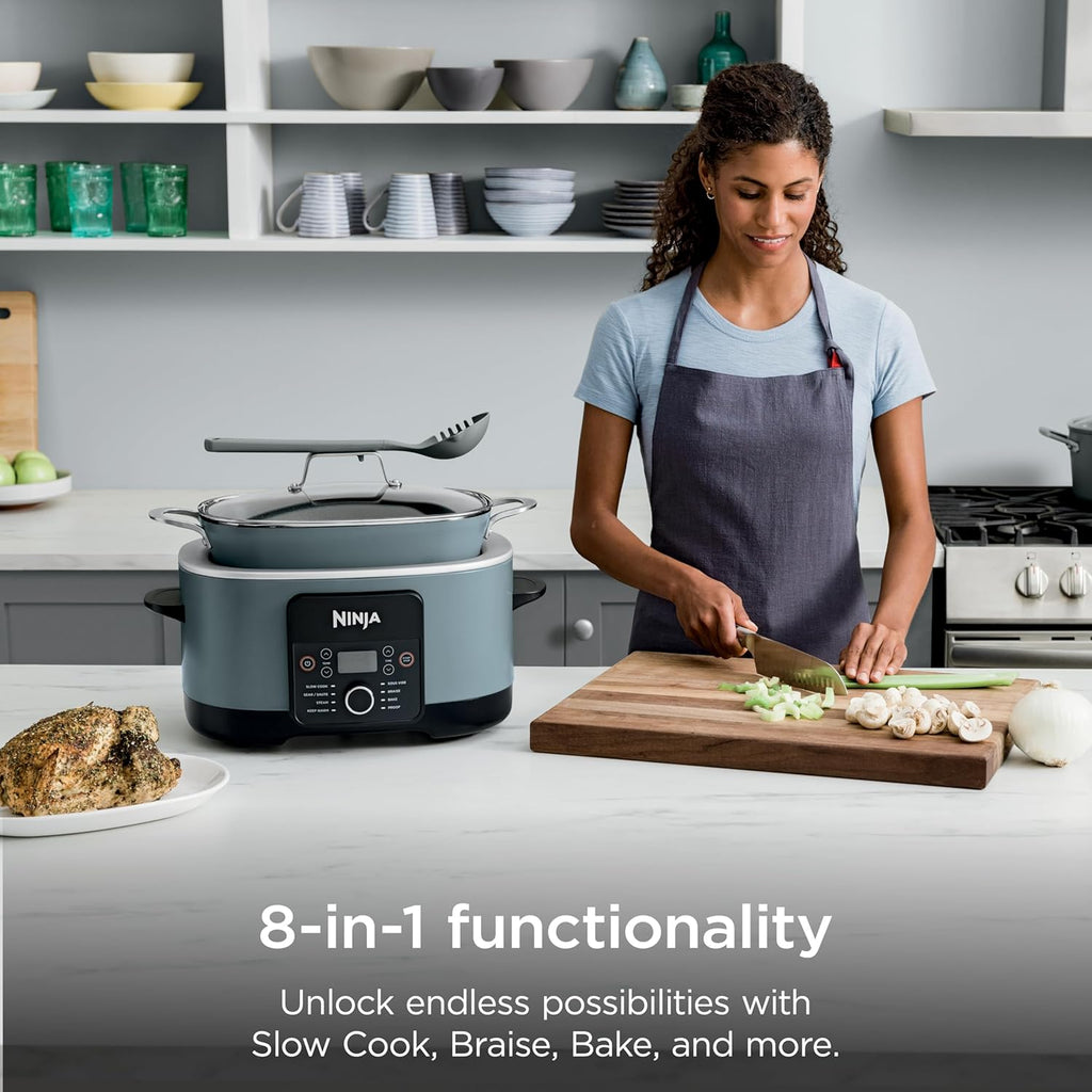 Ninja® PossibleCooker™ PRO 14-in-1, 8.5-qt, Sea Salt Gray, MC1001 | 14-in-1 replaces 14 appliances, Triple Fusion Heat®, slow cook, sauté, roast & steam, nonstick oven-safe pot to 500°F.