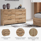 Signature Design by Ashley 6 Drawer Dresser for Bedroom, Golden Oak | 5-minute quick assembly, Contemporary tan brown finish, Durable engineered wood, Hyanna Series