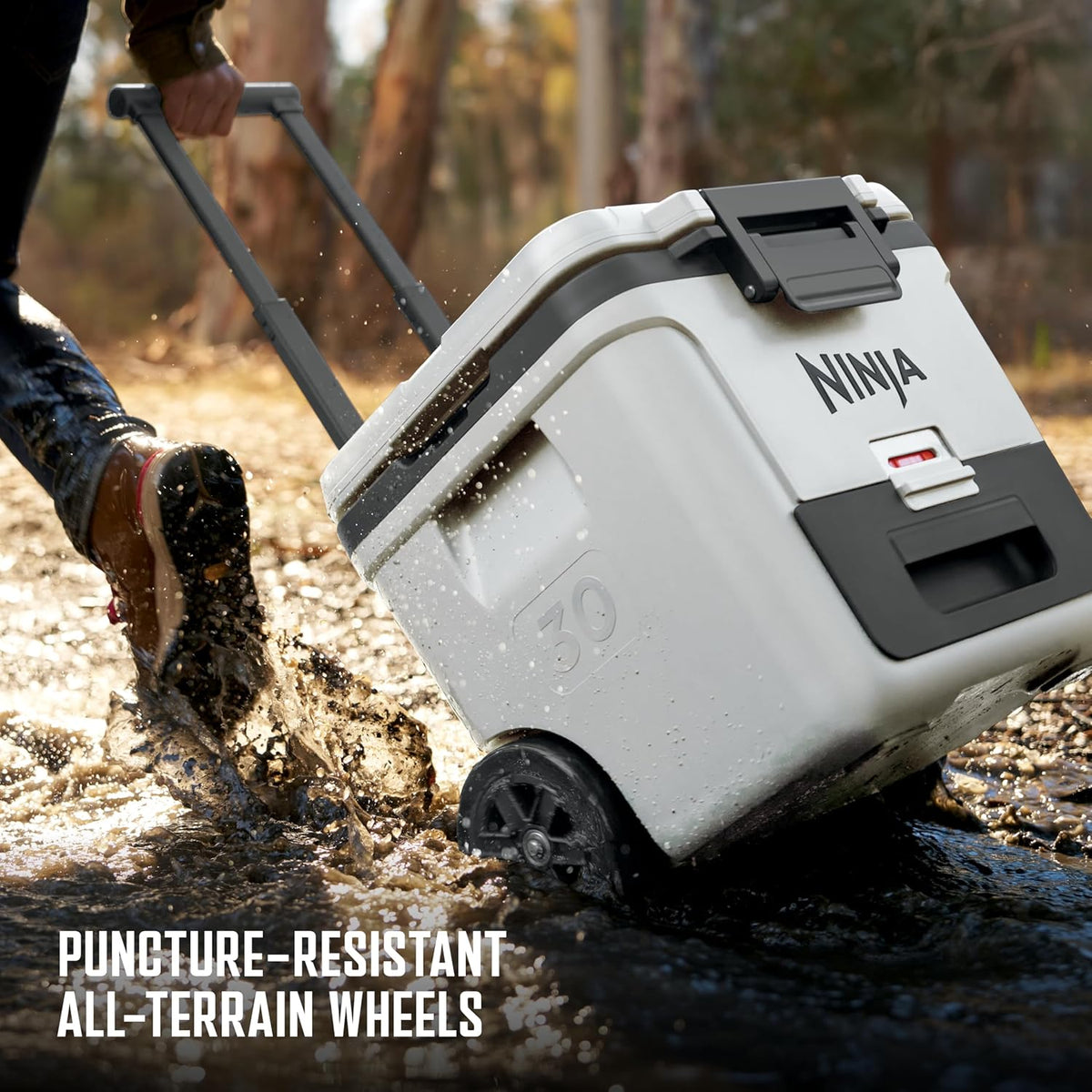 Ninja FrostVault™ 30qt Cooler with Wheels, Dry Storage, Spanish Moss | Ninja FrostVault's 30-qt capacity holds 48 cans, keeps food cool & dry, and rolls easily on all-terrain wheels