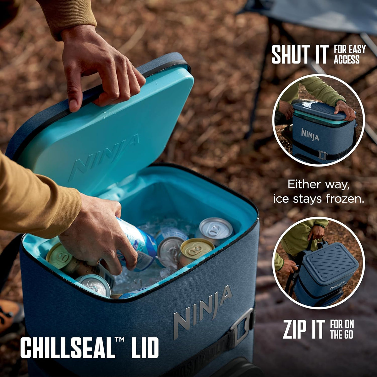 Ninja FrostVault™ Go Soft Backpack Cooler, Dry Storage, Hammock Hangout | Ninja FrostVault Go soft cooler, stays cool for hours with a leakproof, easy-access lid, and carries like a backpack