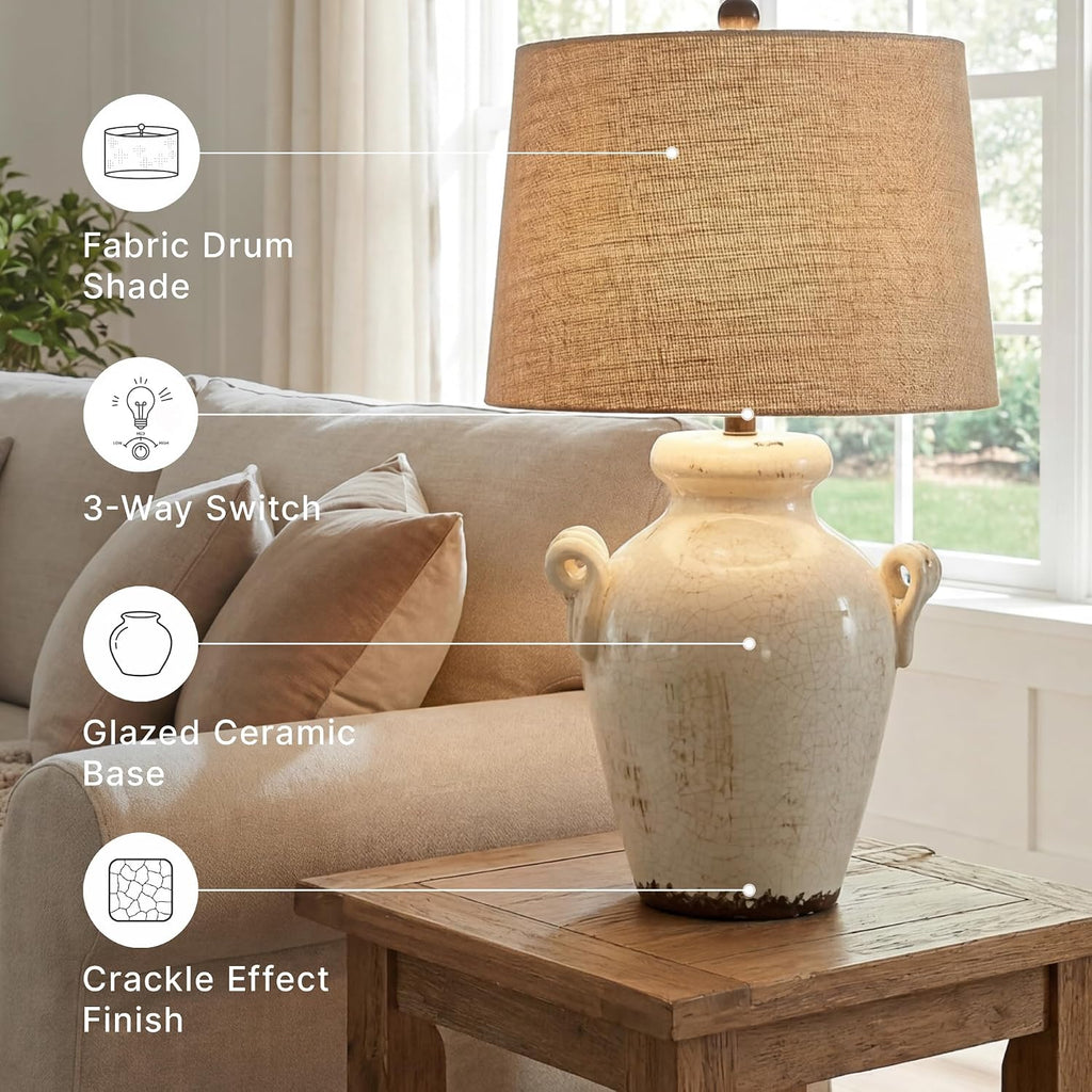 Signature Design by Ashley 27-Inch Farmhouse Ceramic Table Lamp, Cream