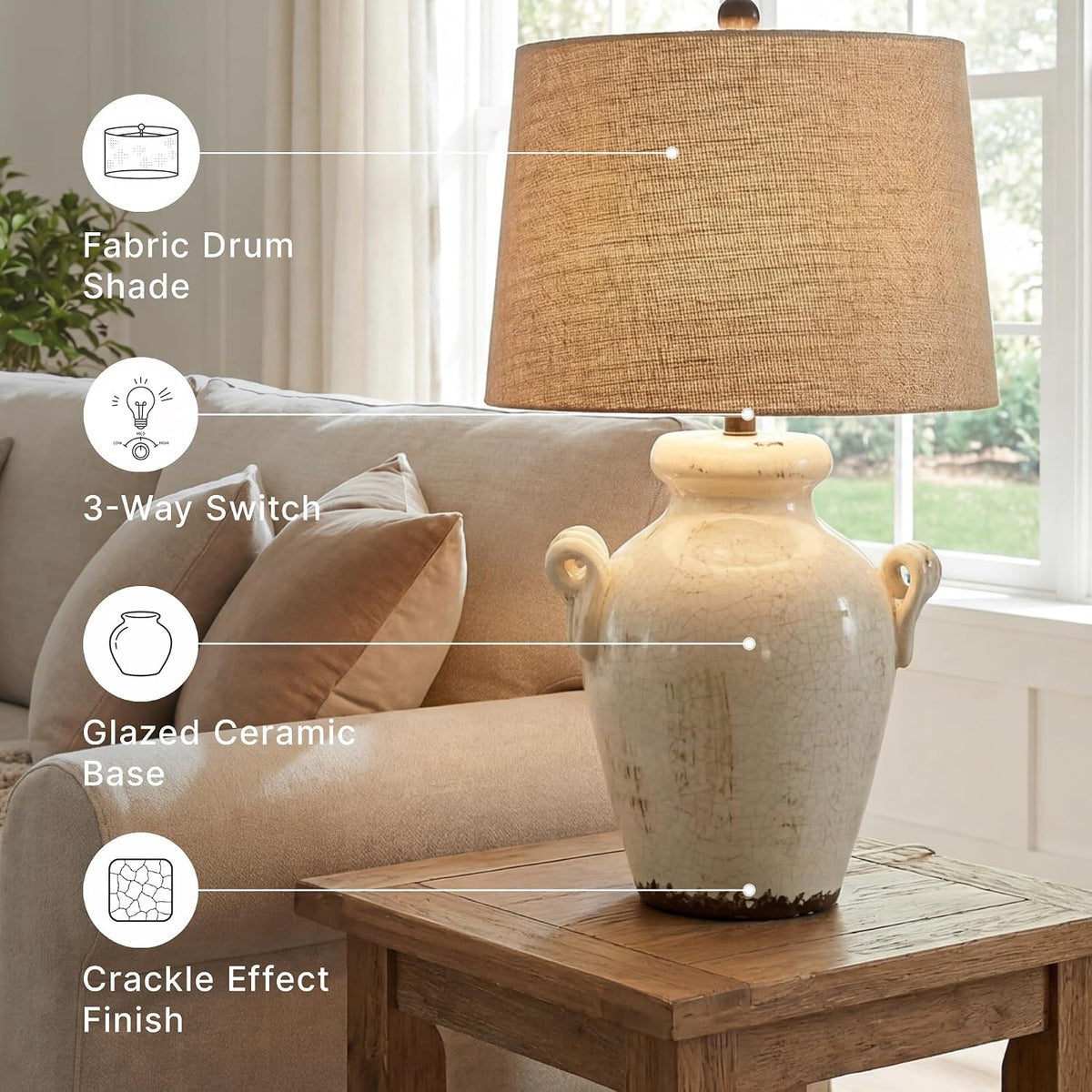 Signature Design by Ashley 27-Inch Farmhouse Ceramic Table Lamp, Cream