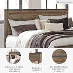 Signature Design by Ashley Trinell King Panel Headboard, Brown | Engineered wood panel, Rustic plank finish, Authentic touch texture, Nailhead accents, 5 minute assembly