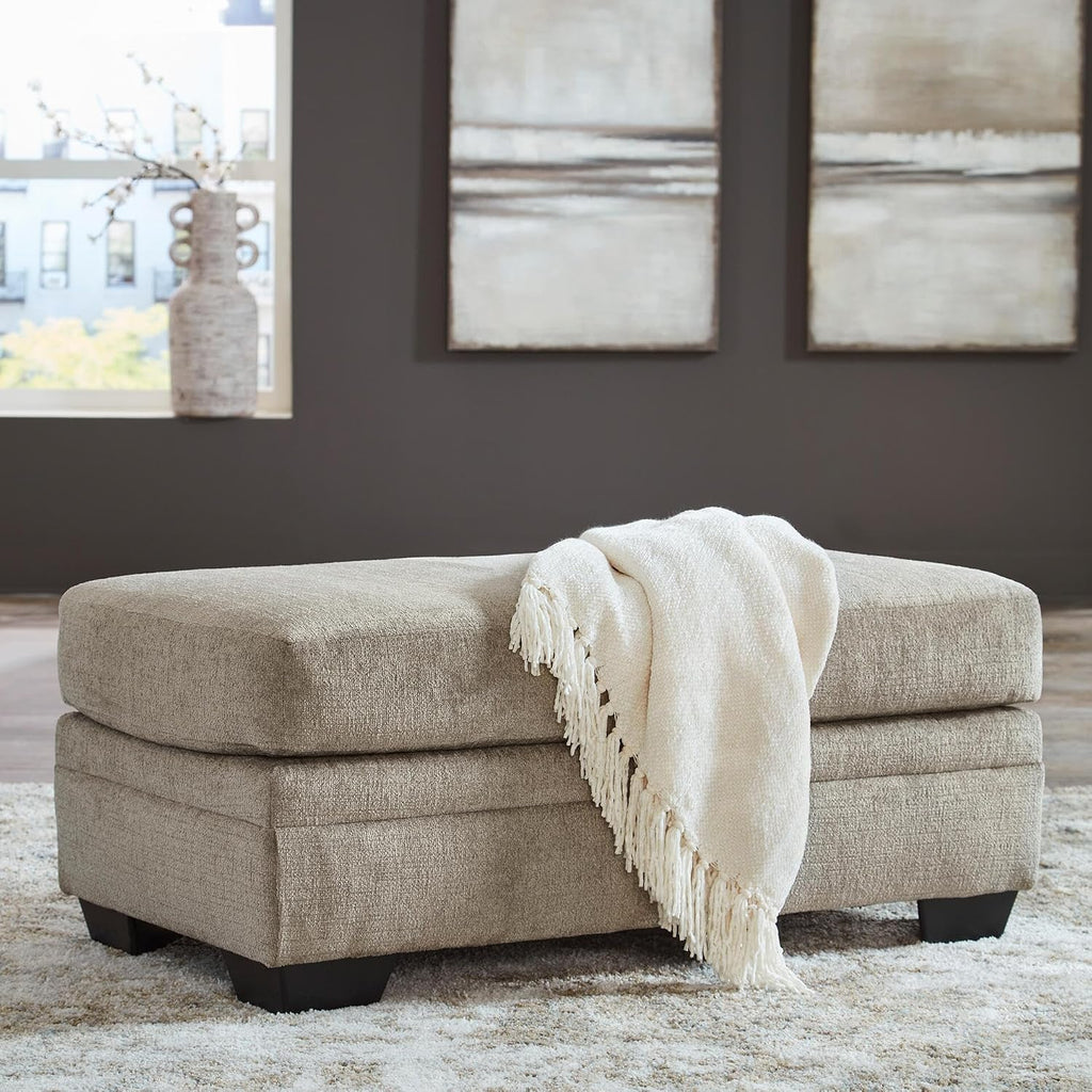 Signature Design by Ashley Stonemeade Rectangular Chenille Ottoman, Taupe | Plush taupe 100% polyester chenille, Instant setup with zero assembly required, Fits standard 32 in doorways
