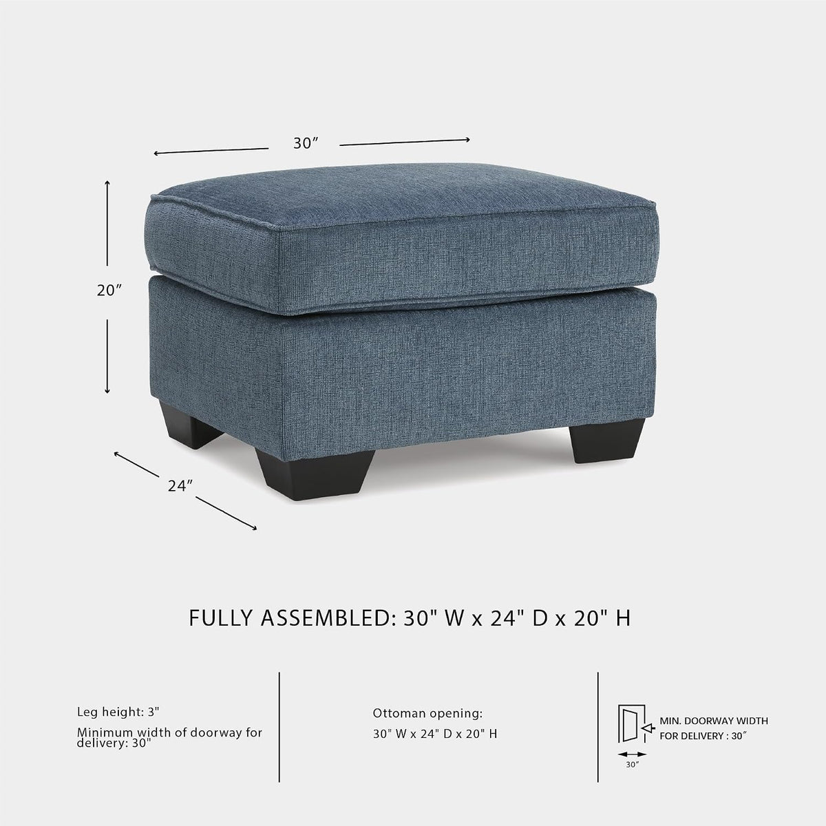 Signature Design by Ashley Ottoman, Cashton Blue Rectangular Foot Rest | 100% polyester Janiere chenille, Crosshatched weave, Ottoman foot rest, Firm foam cushion, Sturdy reinforced frame structure