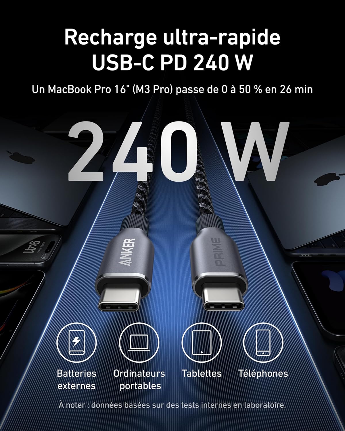 Anker Prime USB C to USB C Cable, 240W Fast Charging Durable Cable (6 ft)