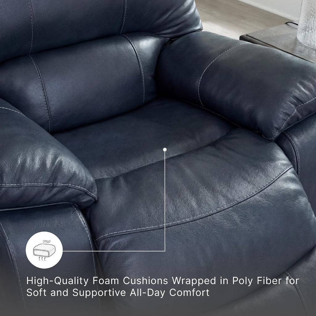 Signature Design by Ashley Leather Power Rocker Recliner Chair, Ocean Blue