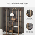 Signature Design by Ashley 5-Shelf Etagere Bookcase, Antiqued Gold | Antiqued goldtone metal frame, Ash veneer and engineered wood shelves, 48-inch wide open design, 72-inch height, Brentmour