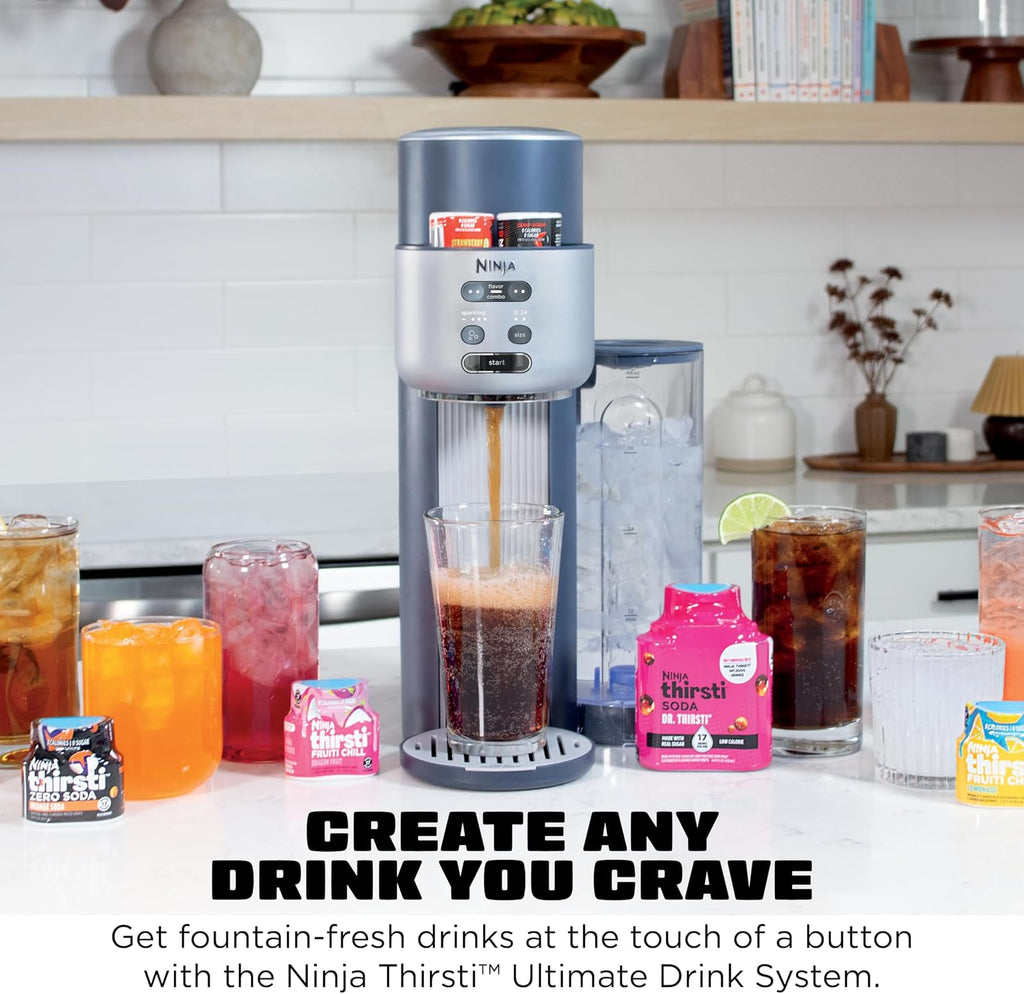 Ninja Thirsti Ultimate Drink System, Soda Maker, Cyberspace, WC3001BL2 | Still or Sparkling, Create fountain-fresh drinks with 20+ zero or low-calorie flavors, Customize your fizz and flavor