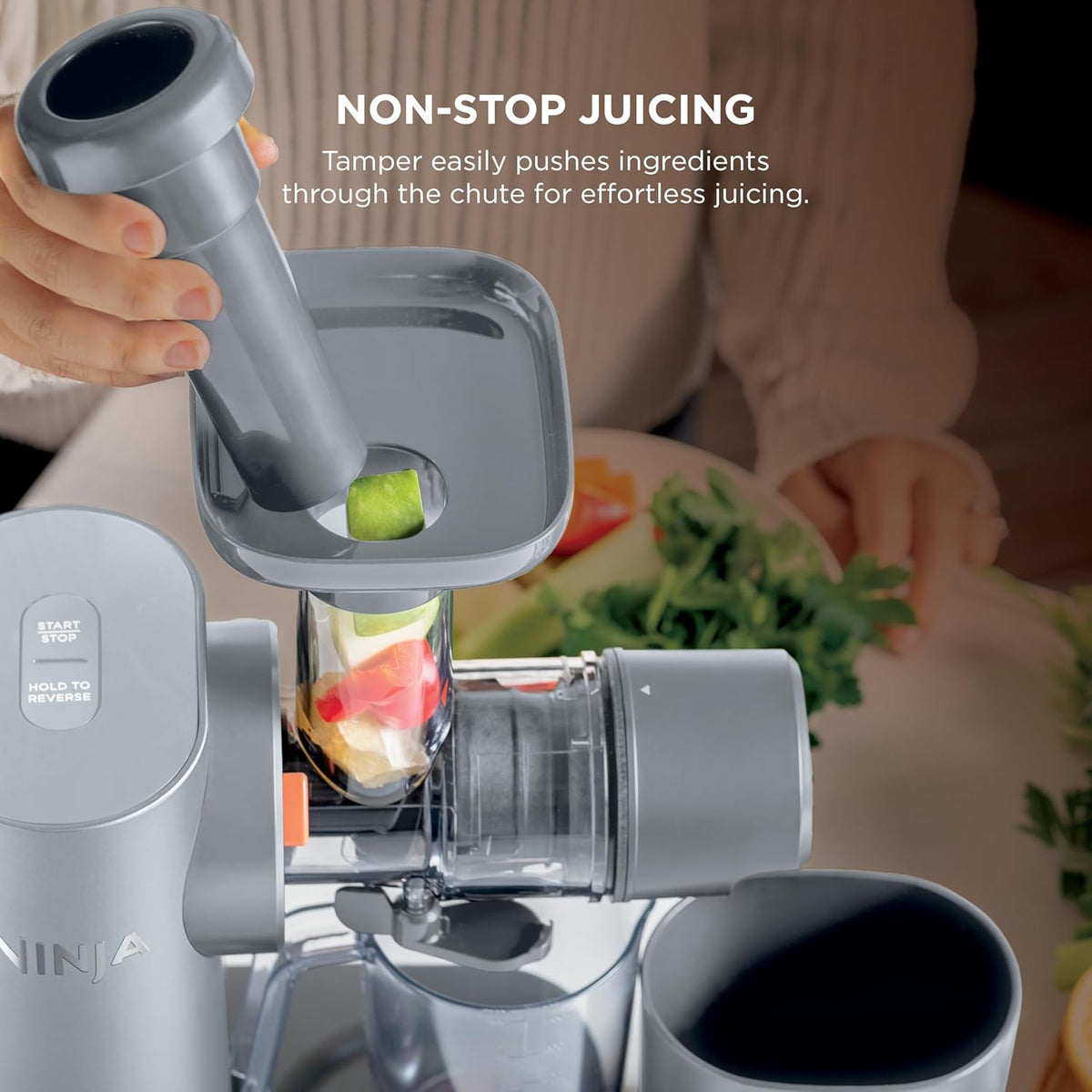 Ninja NeverClog Cold Press Juicer, 24oz Jug, 36oz Pulp, Silver, JC151SL | 150W high-torque auger juices fibrous fruits & veggies. Total Pulp Control, 2 one-touch programs. Dishwasher safe.