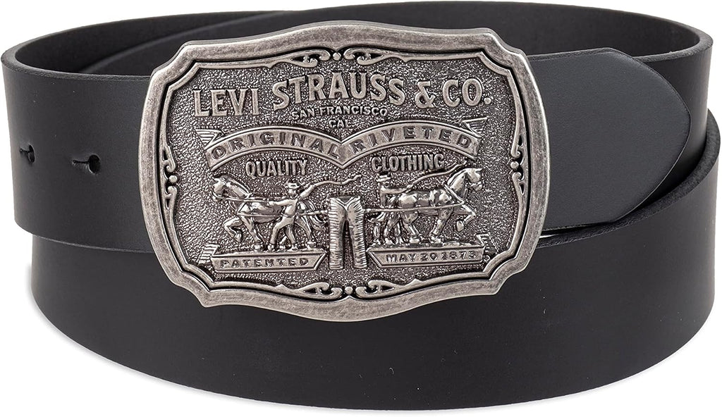 Levi’s Men’s Leather Jean Belt with Removable Plaque Buckle, Western‑Style Cowboy Belt for Everyday Wear