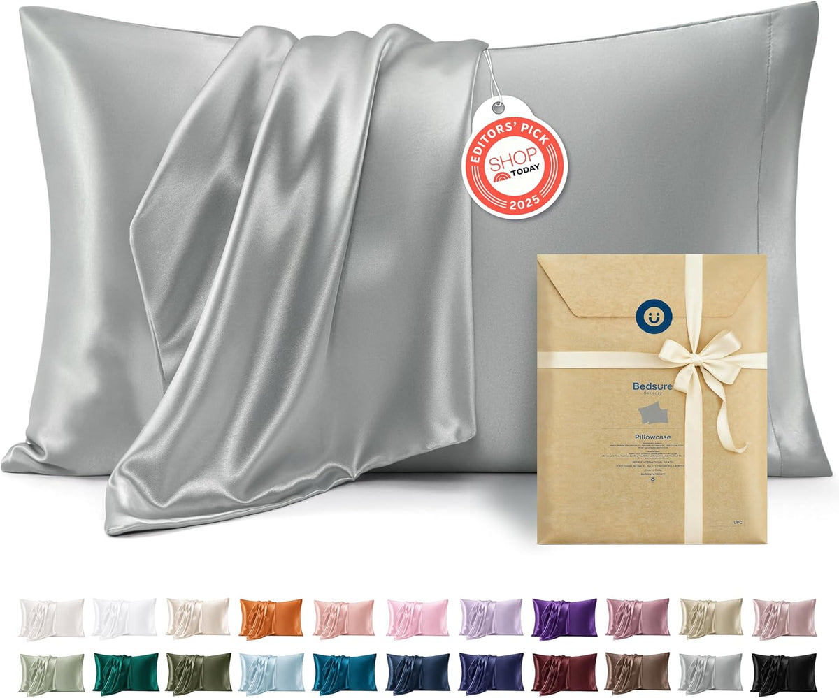 Bedsure Satin Pillowcase Standard Set of 2, Silky Pillow Cases, Beige