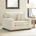 Signature Design by Ashley Oversized Accent Chair and a Half, Birch Beige | Plush textured polyester chenille with track arms, Sag-resistant platform foundation, Reversible cushions, Maggie Series