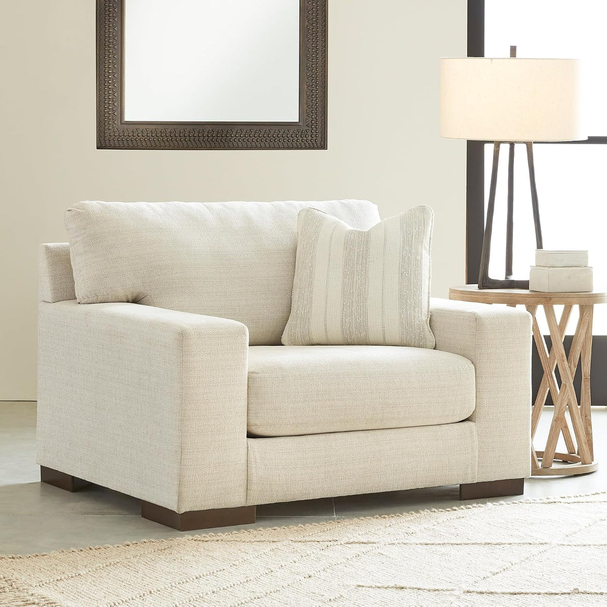 Signature Design by Ashley Oversized Accent Chair and a Half, Birch Beige | Plush textured polyester chenille with track arms, Sag-resistant platform foundation, Reversible cushions, Maggie Series