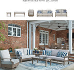 Signature Design by Ashley Rainier Ranch 3-Seat Outdoor Sofa, Beige | Rust-resistant wood-look aluminum frame, UV-resistant Nuvella+ cushions, 3-seat casual contemporary patio sofa
