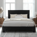 Allewie Queen Size Platform Bed Frame with Velvet Upholstered Headboard