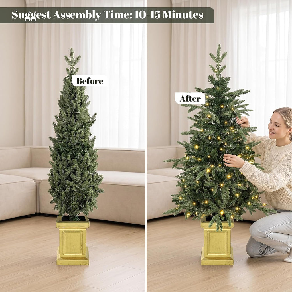HOMCOM Set of 2 Prelit Christmas Trees with Dual-Colour Lights, Remote, 4ft