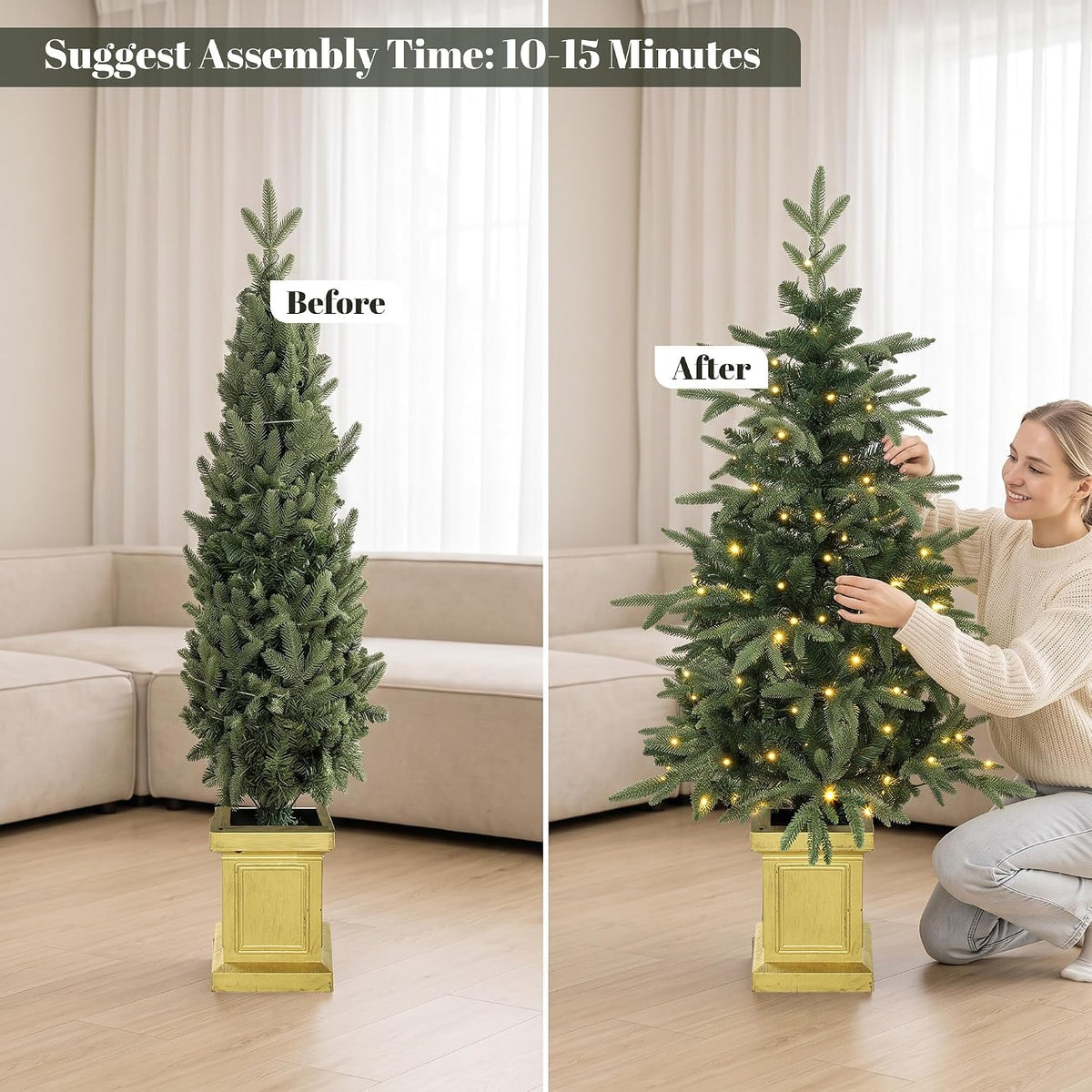 HOMCOM Set of 2 Prelit Christmas Trees with Dual-Colour Lights, Remote, 4ft