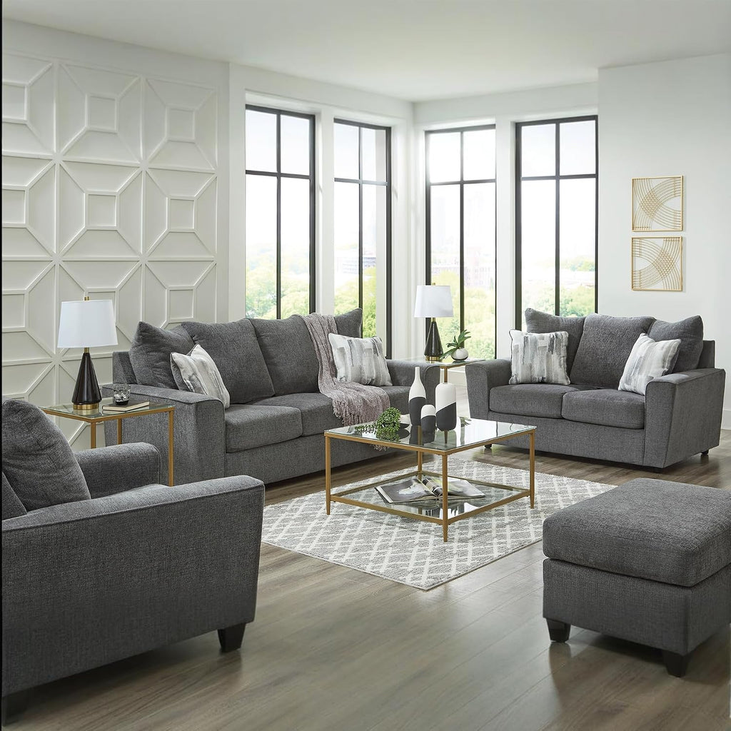 Signature Design by Ashley Stairatt Gray Rectangular Upholstered Ottoman | Plush gray chenille upholstery, Fully assembled couch extension, Sturdy 33x23 in footprint