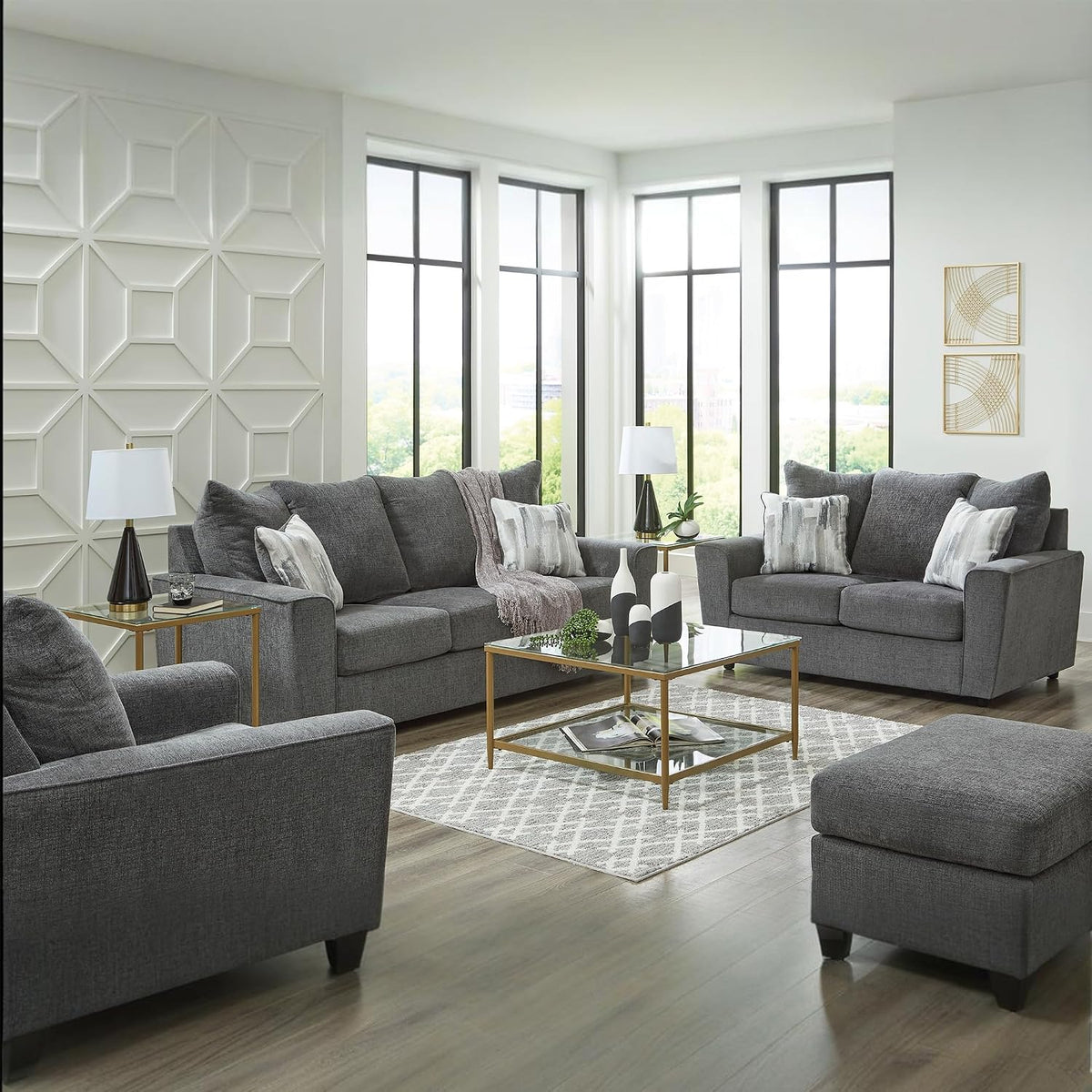 Signature Design by Ashley Stairatt Gray Rectangular Upholstered Ottoman | Plush gray chenille upholstery, Fully assembled couch extension, Sturdy 33x23 in footprint