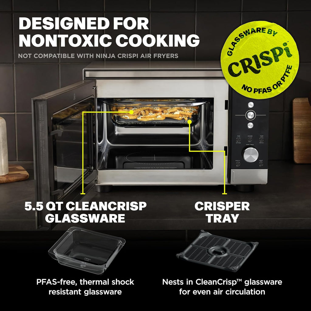 Ninja® Crispi™ Microwave & Air Fryer with FusionCrisp, Silver, MW101 | Replaces a countertop microwave and air fryer with 14 functions; Fast 1000W microwave and powerful 1700W Ninja® air fryer.